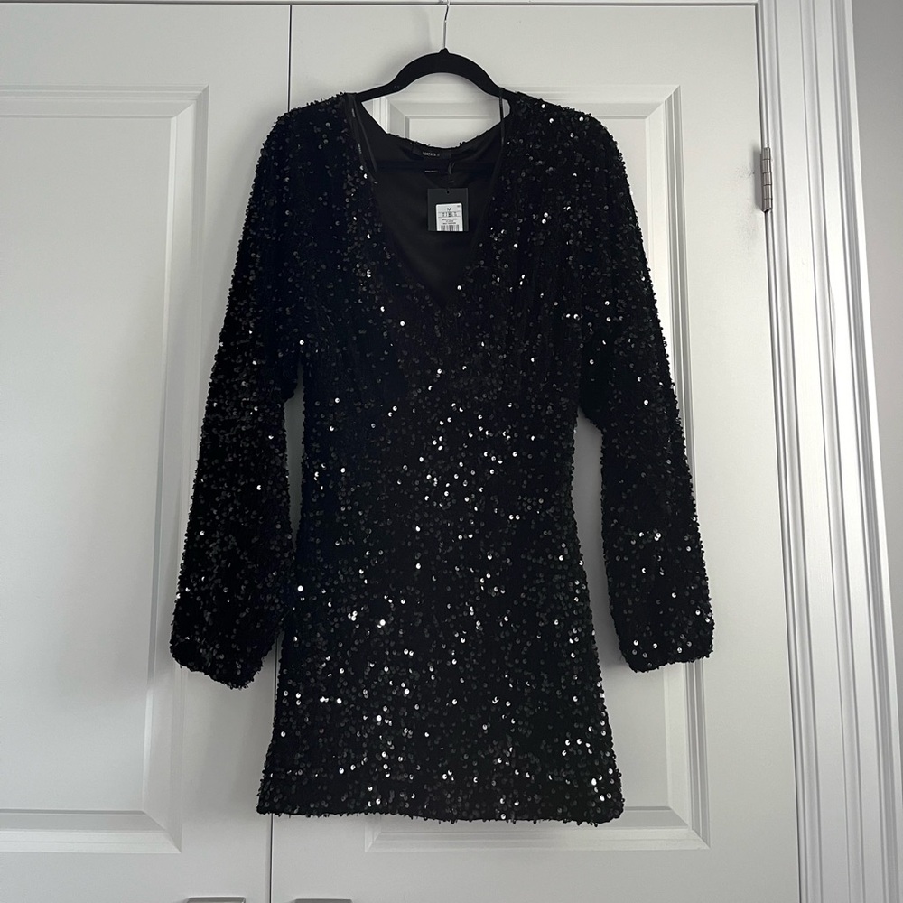 Forever 21 Black Sequin Surplice Mini Dress BNWT Christmas Party & NY